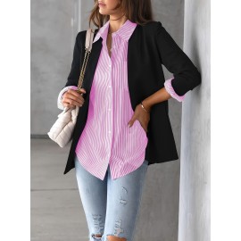 Women's Loose Striped Blouse, Crew Neck Long Sleeve Blouse, Casual Every Day Blouse, Women's Clothing