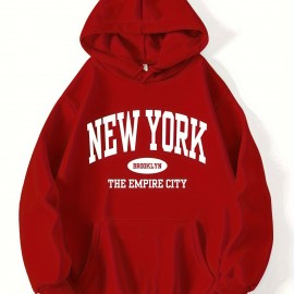 Letter Print Kangaroo Pocket Hoodie, Casual Long Sleeve Drawstring Hoodies Sweatshirt, Women's Clothing