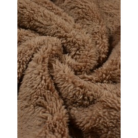 Letter Patched Teddy Hooded Dress, Casual Long Sleeve Mini Dress, Women's Clothing