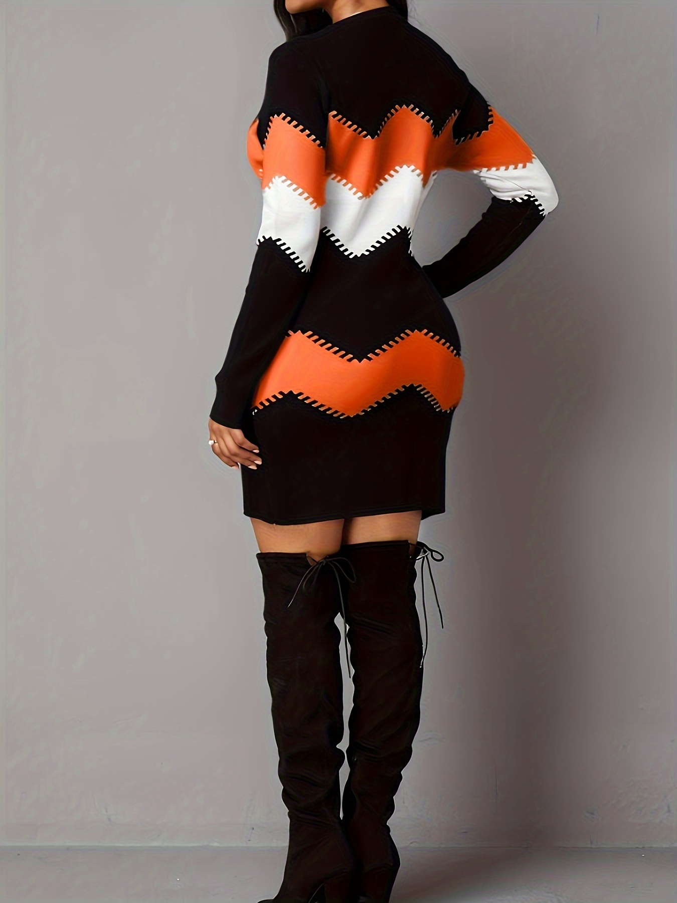 color block simple dress casual long sleeve bodycon mini dress womens clothing details 3